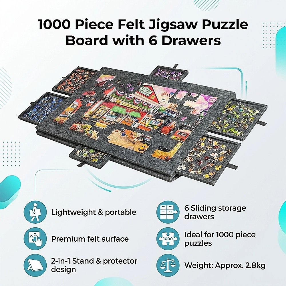 1000 Piece Felt Jigsaw Puzzle Board with 6 Drawers Portable Table