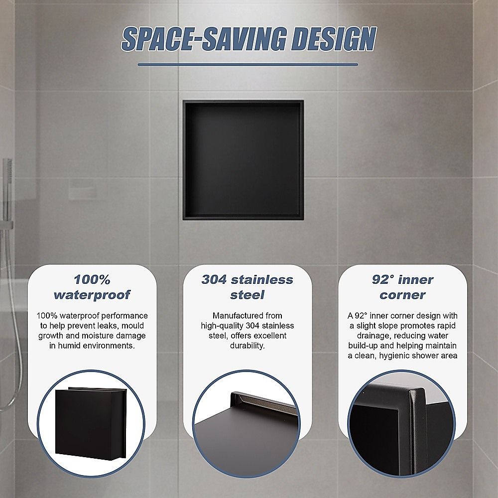 Stainless Steel Shower Niche 32x32cm Shelf Insert Wall Recessed