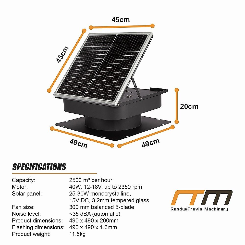 30W Solar Roof Vent Fan Exhaust Attic Ventilation for Home Garage Van