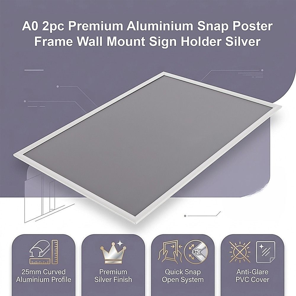 A0 2pc Aluminium Snap Poster Frame Wall Mount Sign Holder Silver