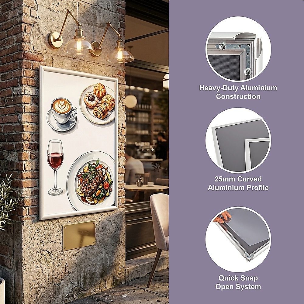 A0 2pc Aluminium Snap Poster Frame Wall Mount Sign Holder Silver