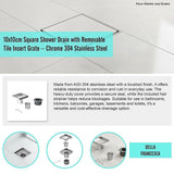 10x10cm Square Shower Drain with Removable Tile Insert Grate – Stainless steel 304SS, CUPC Certified for Modern Bathrooms - Extra Image