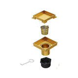 10x10cm Square Shower Drain with Removable Tile Insert Grate – Brushed Gold 304SS, CUPC Certified for Modern Bathrooms - Rear View