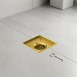 10x10cm Square Shower Drain with Removable Tile Insert Grate – Brushed Gold 304SS, CUPC Certified for Modern Bathrooms