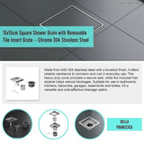 15x15cm Square Shower Drain with Removable Tile Insert Grate – Stainless steel 304SS, CUPC Certified for Modern Bathrooms - Extra Image