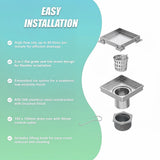 15x15cm Square Shower Drain with Removable Tile Insert Grate – Stainless steel 304SS, CUPC Certified for Modern Bathrooms - Extra Image