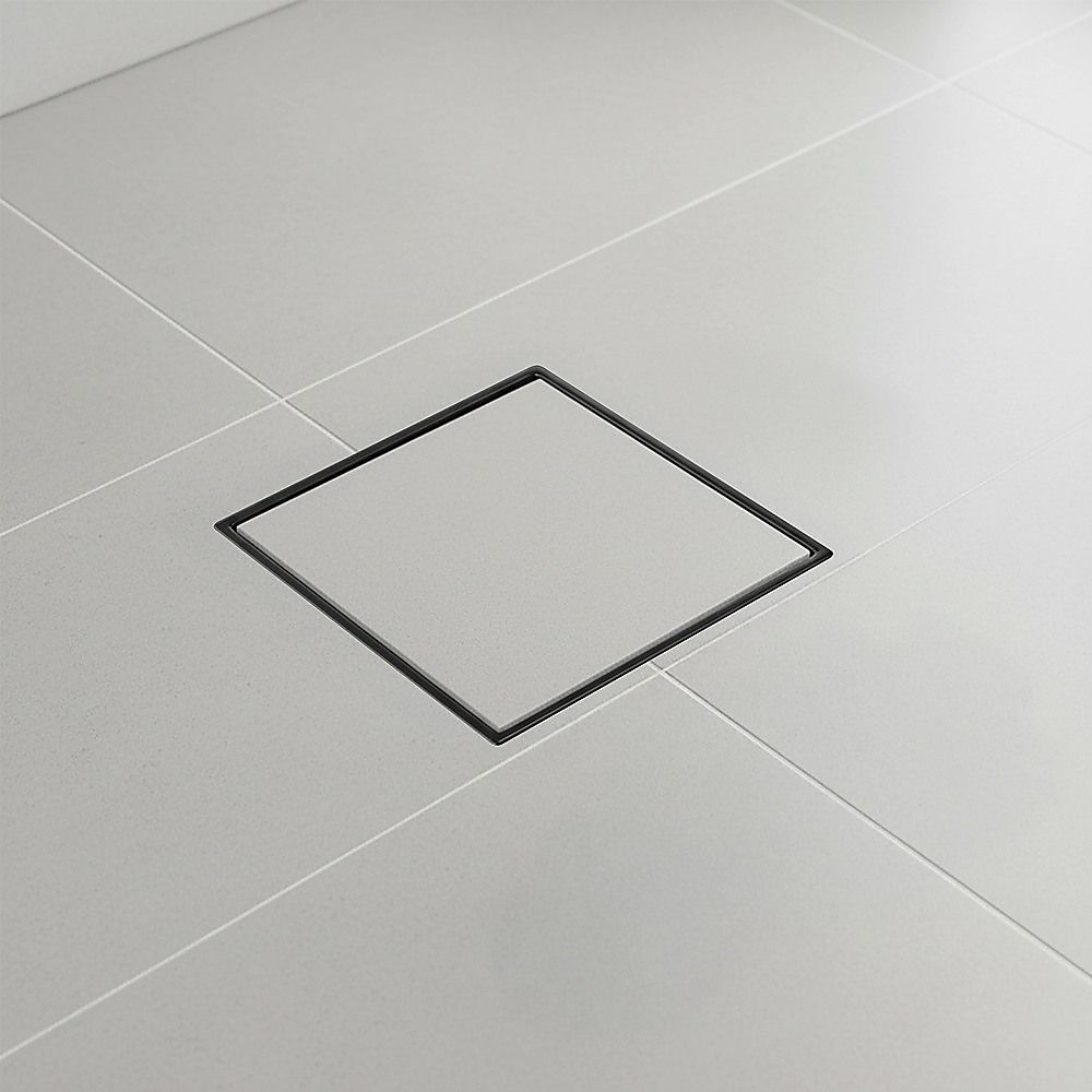 15x15cm Square Shower Drain with Removable Tile Insert Grate – Matte Black 304SS, CUPC Certified for Modern Bathrooms