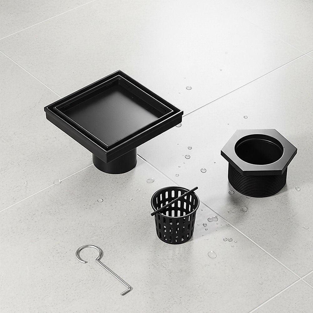 15x15cm Square Shower Drain with Removable Tile Insert Grate – Matte Black 304SS, CUPC Certified for Modern Bathrooms