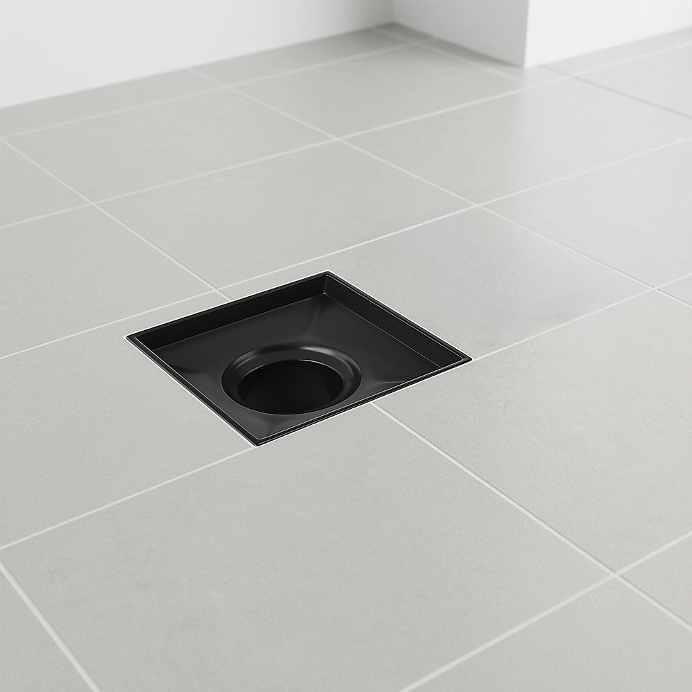 15x15cm Square Shower Drain with Removable Tile Insert Grate – Matte Black 304SS, CUPC Certified for Modern Bathrooms
