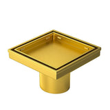 15x15cm Square Shower Drain with Removable Tile Insert Grate – Brushed Gold 304SS, CUPC Certified for Modern Bathrooms - Low Angle
