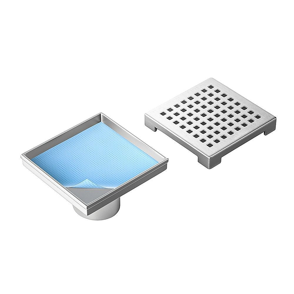 10x10cm Square Shower Drain with Grid Pattern Grate – 304 Stainless Steel, CUPC Certified with Hair Strainer