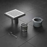 10x10cm Square Shower Drain with Grid Pattern Grate – 304 Stainless Steel, CUPC Certified with Hair Strainer - 45-Degree Angle