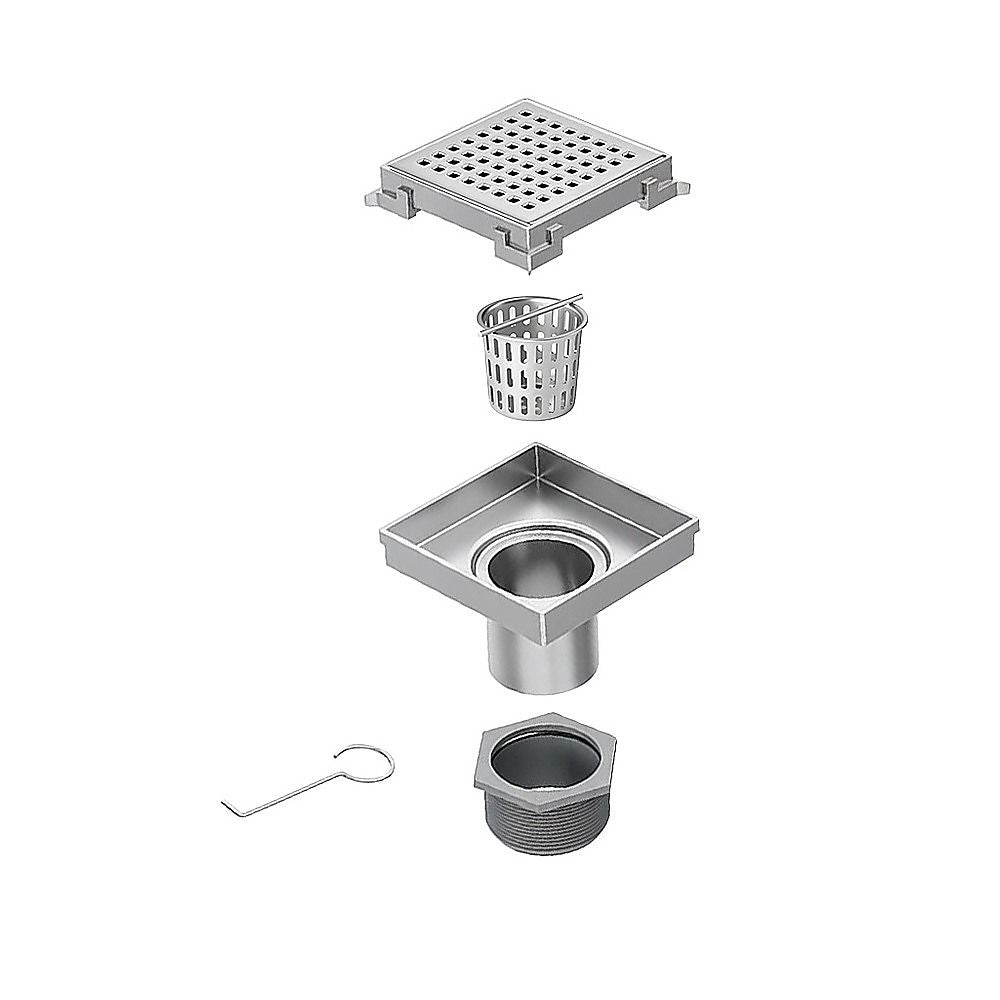 10x10cm Square Shower Drain with Grid Pattern Grate – 304 Stainless Steel, CUPC Certified with Hair Strainer