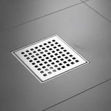 10x10cm Square Shower Drain with Grid Pattern Grate – 304 Stainless Steel, CUPC Certified with Hair Strainer - Close-Up Angle