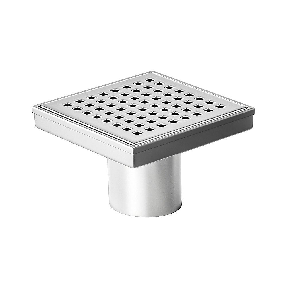 10x10cm Square Shower Drain with Grid Pattern Grate – 304 Stainless Steel, CUPC Certified with Hair Strainer