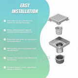 10x10cm Square Shower Drain with Grid Pattern Grate – 304 Stainless Steel, CUPC Certified with Hair Strainer - Extra Image