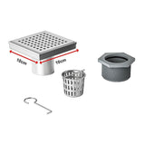 10x10cm Square Shower Drain with Grid Pattern Grate – 304 Stainless Steel, CUPC Certified with Hair Strainer