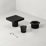 10x10cm Square Shower Drain with Grid Pattern Grate – Matte Black 304SS, CUPC Certified with Hair Strainer - 45-Degree Angle