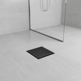 10x10cm Square Shower Drain with Grid Pattern Grate – Matte Black 304SS, CUPC Certified with Hair Strainer - Close-Up Angle