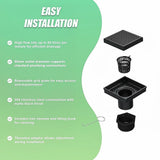 10x10cm Square Shower Drain with Grid Pattern Grate – Matte Black 304SS, CUPC Certified with Hair Strainer