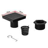 10x10cm Square Shower Drain with Grid Pattern Grate – Matte Black 304SS, CUPC Certified with Hair Strainer