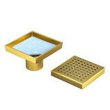 10x10cm Square Shower Drain with Grid Pattern Grate – Brushed Gold 304SS, CUPC Certified with Hair Strainer