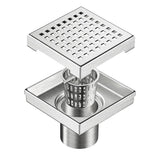 15x15cm Square Shower Drain with Grid Pattern Grate – 304 SS, CUPC Certified with Hair Strainer