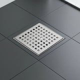 15x15cm Square Shower Drain with Grid Pattern Grate – 304 SS, CUPC Certified with Hair Strainer - Front View