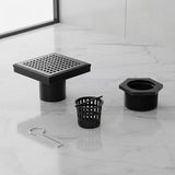 15x15cm Square Shower Drain with Grid Pattern Grate – Matte Black 304SS, CUPC Certified with Hair Strainer