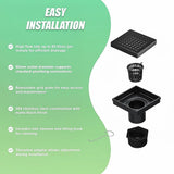 15x15cm Square Shower Drain with Grid Pattern Grate – Matte Black 304SS, CUPC Certified with Hair Strainer - Extra Image