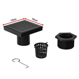 15x15cm Square Shower Drain with Grid Pattern Grate – Matte Black 304SS, CUPC Certified with Hair Strainer