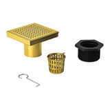 15x15cm Square Shower Drain with Grid Pattern Grate – Brushed Gold 304SS, CUPC Certified with Hair Strainer