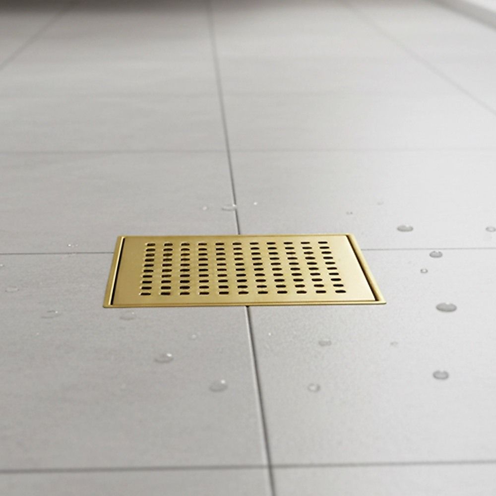 15x15cm Square Shower Drain with Grid Pattern Grate – Brushed Gold 304SS, CUPC Certified with Hair Strainer