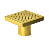 15x15cm Square Shower Drain with Grid Pattern Grate – Brushed Gold 304SS, CUPC Certified with Hair Strainer - Rear View