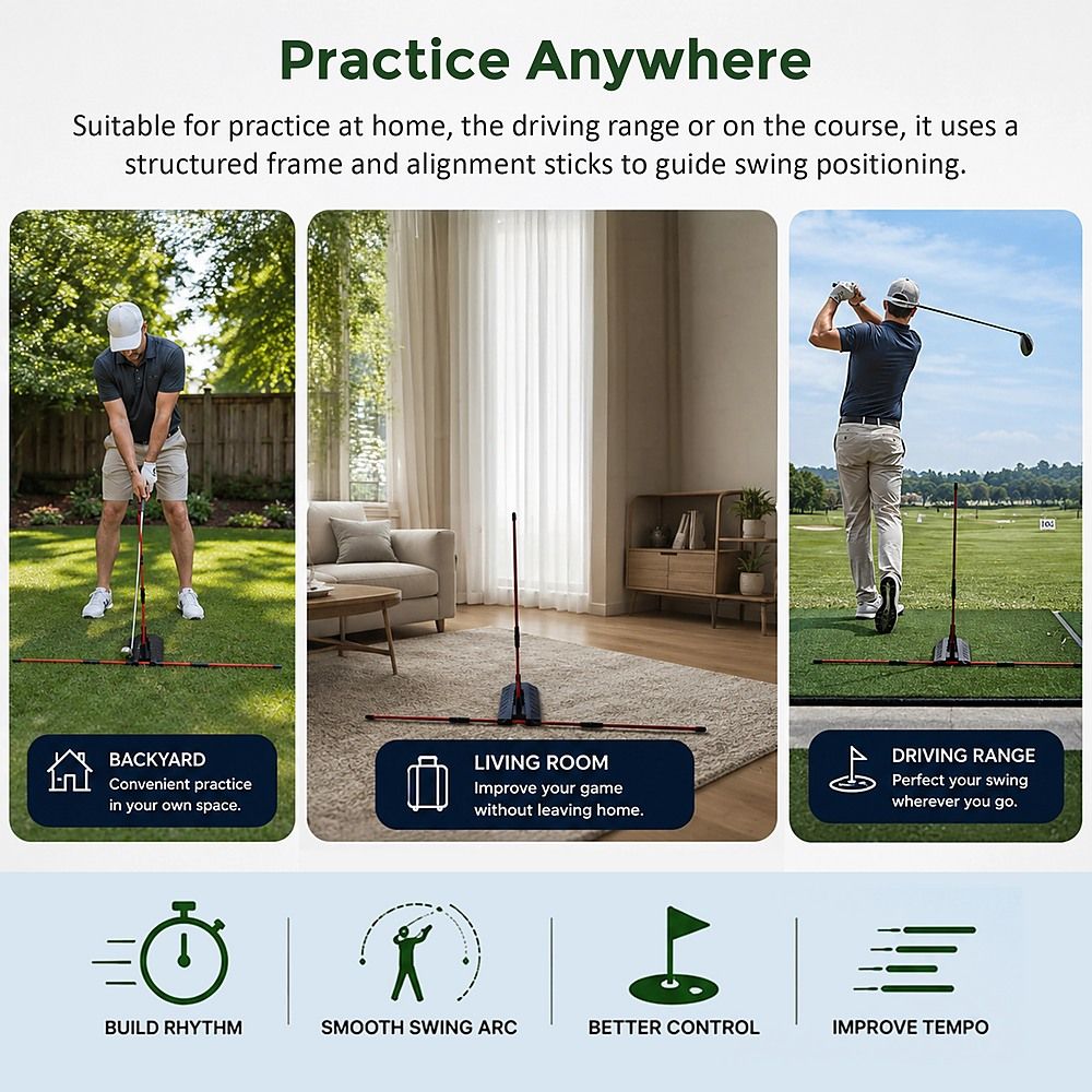 Portable Golf Swing Trainer Multi Functional Training Aid for Swing Practice Tempo and Strength Improvement