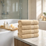 Bath Towels 500 GSM Beige Luxury Cotton Hotel Towel 4 Pack Super Absorbent Soft Drying Comfort