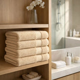 Bath Towels 500 GSM Beige Luxury Cotton Hotel Towel 4 Pack Super Absorbent Soft Drying Comfort