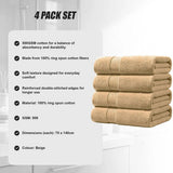 Bath Towels 500 GSM Beige Luxury Cotton Hotel Towel 4 Pack Super Absorbent Soft Drying Comfort