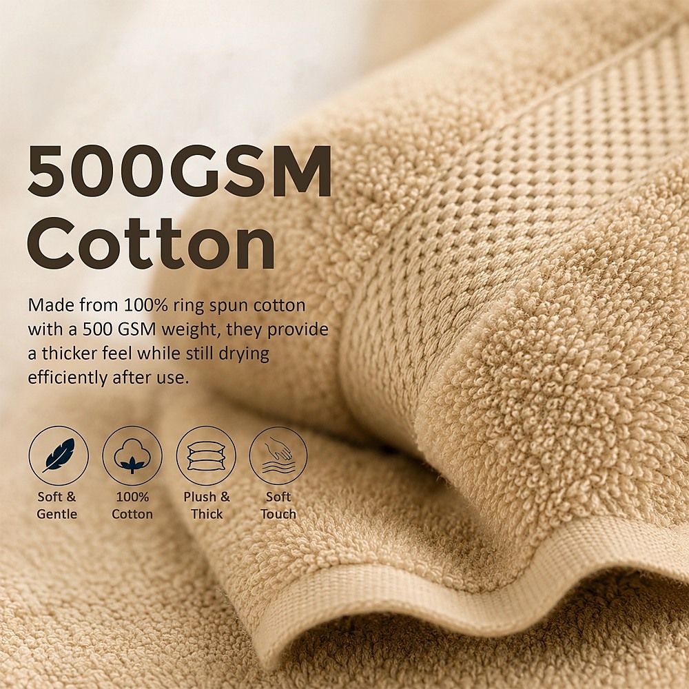 Bath Towels 500 GSM Beige Luxury Cotton Hotel Towel 4 Pack Super Absorbent Soft Drying Comfort