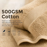 Bath Towels 500 GSM Beige Luxury Cotton Hotel Towel 4 Pack Super Absorbent Soft Drying Comfort - Rear View