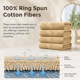 Bath Towels 500 GSM Beige Luxury Cotton Hotel Towel 4 Pack Super Absorbent Soft Drying Comfort