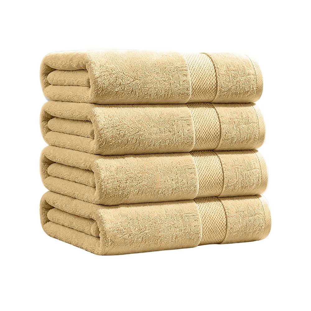 Bath Towels 500 GSM Beige Luxury Cotton Hotel Towel 4 Pack Super Absorbent Soft Drying Comfort