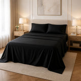 Microfiber Sheet Set 4 Piece Queen Black Deep Pocket Bed Sheets Soft Breathable Easy Care Bedding - Front View