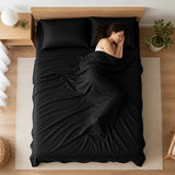 Microfiber Sheet Set 4 Piece Queen Black Deep Pocket Bed Sheets Soft Breathable Easy Care Bedding