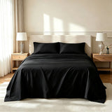 Microfiber Sheet Set 4 Piece Queen Black Deep Pocket Bed Sheets Soft Breathable Easy Care Bedding