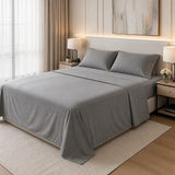 Microfiber Sheet Set 4 Piece Queen Light Grey Deep Pocket Bed Sheets Soft Breathable Easy Care Bedding