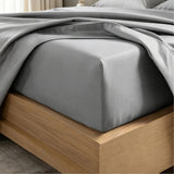 Microfiber Sheet Set 4 Piece Queen Light Grey Deep Pocket Bed Sheets Soft Breathable Easy Care Bedding - Low Angle