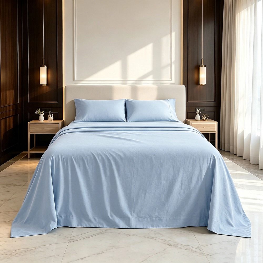 Microfiber Sheet Set 4 Piece Light Blue White Deep Pocket Bed Sheets Soft Breathable Easy Care Bedding