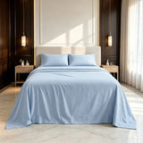 Microfiber Sheet Set 4 Piece Light Blue White Deep Pocket Bed Sheets Soft Breathable Easy Care Bedding - Top-Down View