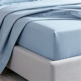 Microfiber Sheet Set 4 Piece Light Blue White Deep Pocket Bed Sheets Soft Breathable Easy Care Bedding - Low Angle